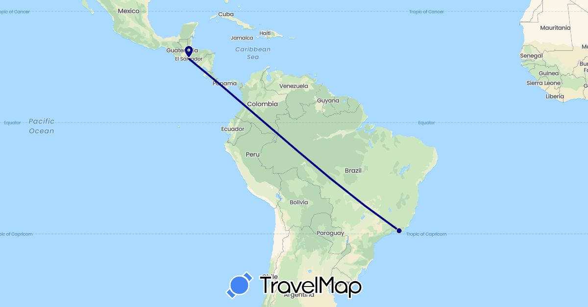 TravelMap itinerary: driving in Brazil, El Salvador (North America, South America)